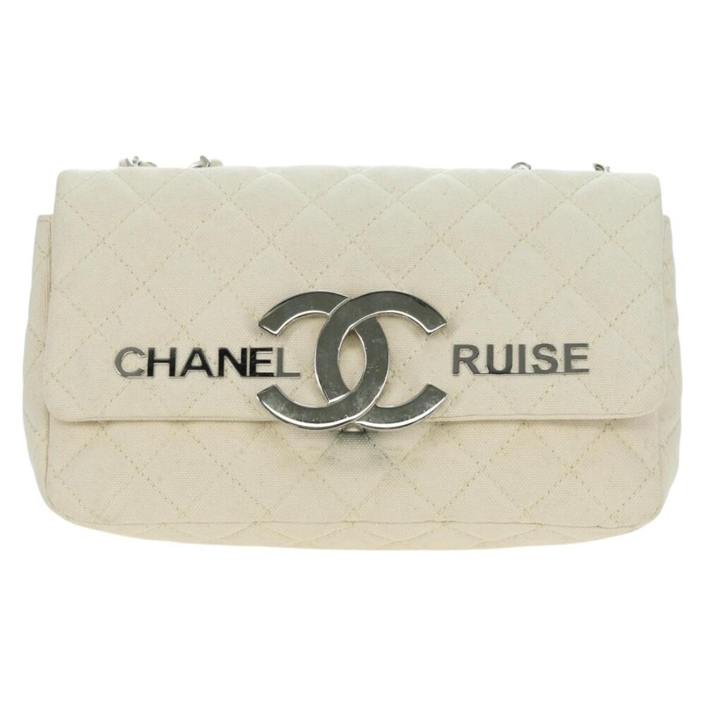 Chanel Matelasse Canvas Chain Shoulder Bag White